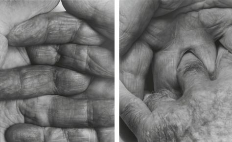 John Coplans, Self Portrait: Interlocking Fingers, No. 1 and 2, 1999. Two gelatin silver prints each image: 33 by 26 1/2 in.; 83.8 by 67.3 cm. Edition of 6. Interlocking Fingers, College Project, Body Study, Photography People, Gelatin Silver Print, Human Form, Photography Classes, Art Old, Global Art