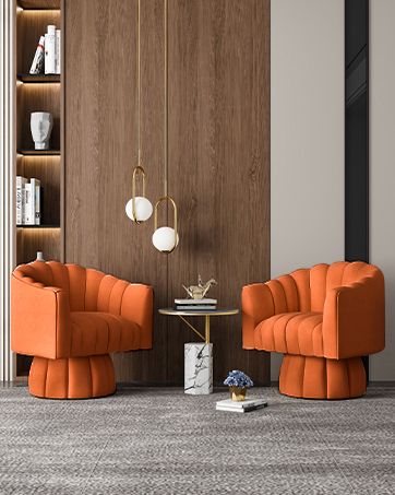 Dewhut Mid Century 360 Degree Swivel Cuddle Barrel Accent Sofa Chairs, Round Armchairs with Wide Upholstered, Fluffy Velvet Fabric Chair for Living Room, Bedroom, Office, Waiting Rooms, (Orange) Waiting Lounge Design, Sofa Round, Orange Chairs, Chair Mid Century, Fabric Chairs, Accent Sofa, Orange Chair, Sofa Chairs, Fabric Chair