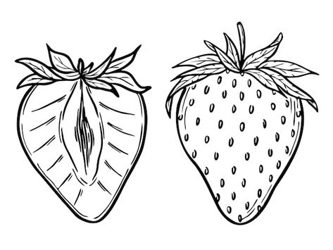 Strawberry Outline, Strawberry Line Art, Botanical Outline, Design Apps, Line Art Drawing, Outline Illustration, Tattoo Outline, School Tattoo, Fruit Art