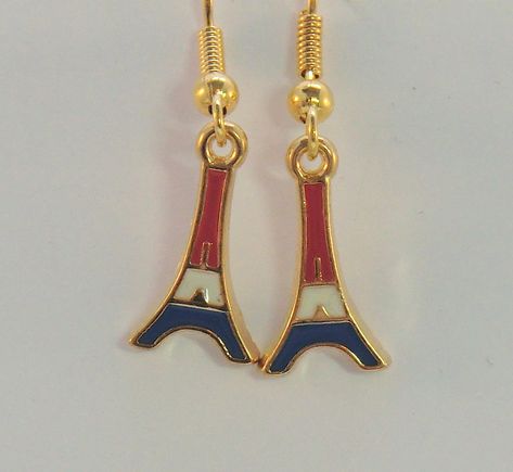 Gold Eiffel Tower, Flag Of France, Paris Blue, France Flag, French Flag, France Colors, Paris Blues, Flag Colors, Small Earrings