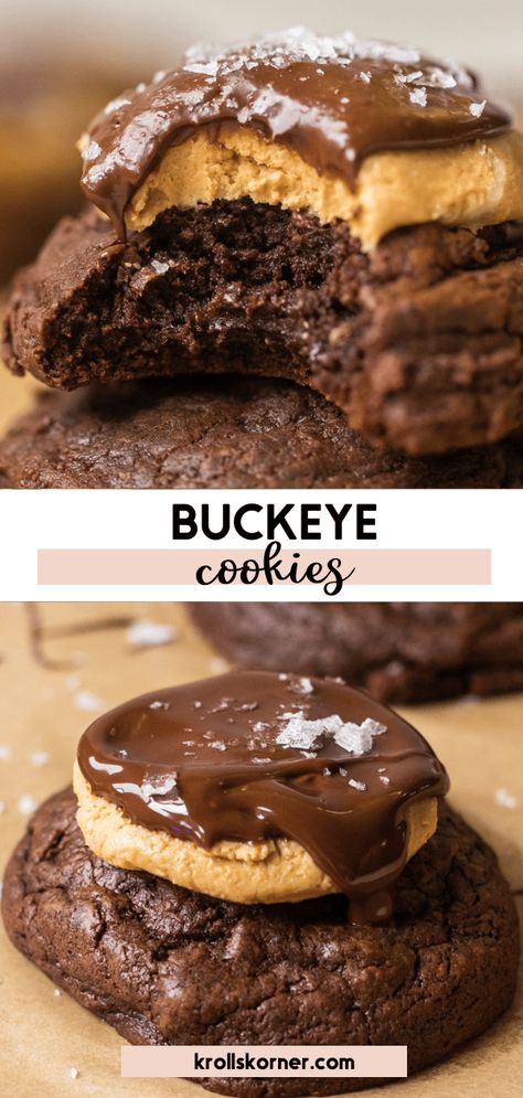 Buckeye Cookies • Kroll's Korner Krolls Korner, Buckeye Cookies, Peanut Butter Candy, Chewy Brownies, Big Cookie, Cookie Spread, Gourmet Cookies, Peppermint Cookies, Chocolate Butter