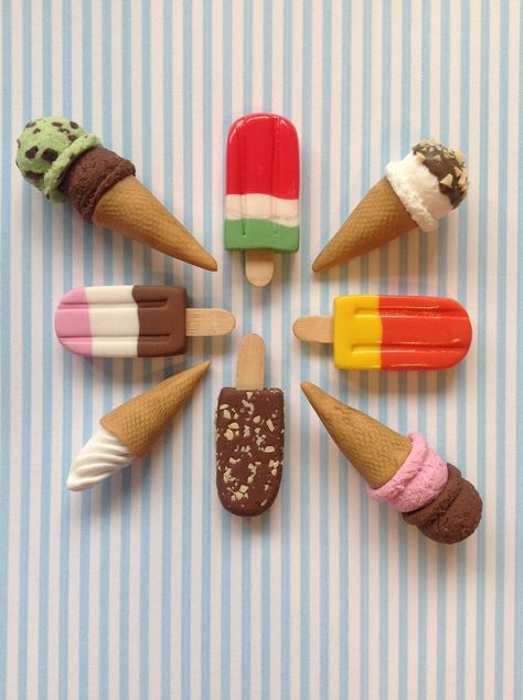 Clay Fridge, Clay Ice Cream, Magnet Ideas, Miniature Polymer Clay, Easy Ice Cream, Ice Lolly, Sweet Shop, Clay Ornaments, Clay Miniatures