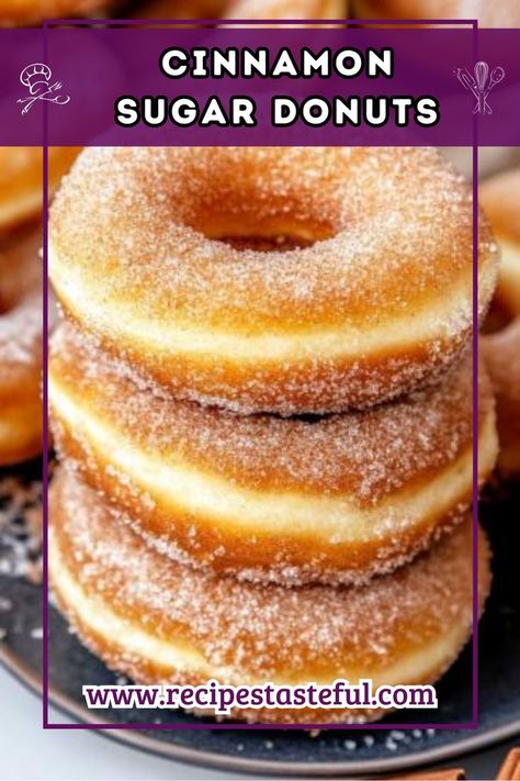 Delight in these warm, fluffy Cinnamon Sugar Donuts, perfect for breakfast or as a sweet treat any time of day. Coated in a delicious cinnamon-sugar blend, these donuts are sure to please! Cinnamon Bun Donuts Baked, Donut Baked Recipes, Cinnamon Doughnut Bread, Bakery Donut Recipe, Homemade Donuts Recipe Easy Fried, Cinnamon Sugar Donuts Baked, Home Made Donuts Recipe, Cinnamon Sugar Donut Recipe, Cinnamon Sugar Dessert