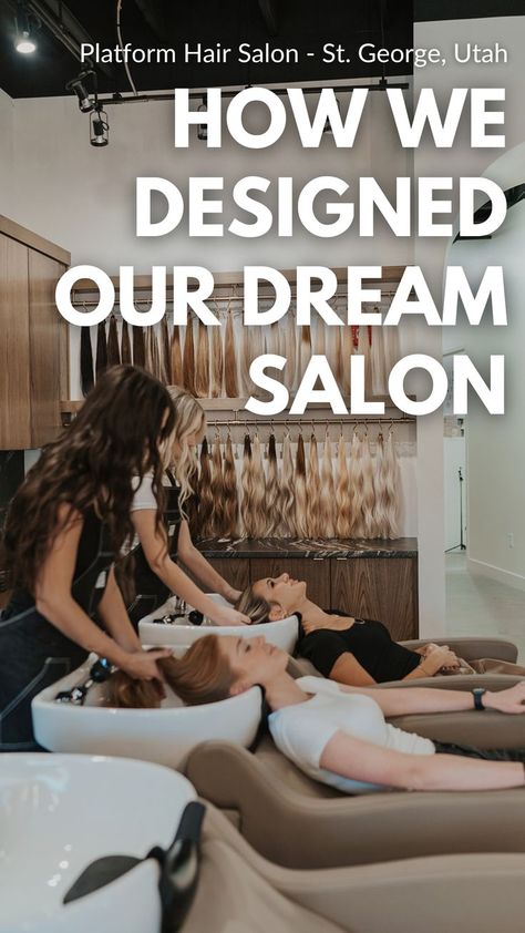 Take an inside look at our new luxury salon in St. George, Utah. We give an inside look at how we chose our hair salon decor, hair salon aesthetic, and the challenges that came along with creating our dream hair salon. Read it all in our latest blog post. || hair salon interior design || hair salon decor || hair salon aesthetic || luxury salon || #aesthetichairsalon #hairsalondesign Beautiful Hair Salon Decor, Luxury Hair Salon Design, Hair Salon Interior Design Luxury, Hair Salon Aesthetic, Hair Extension Tips And Tricks, Luxury Hair Salon, Salon Aesthetic, Hair Salon Interior Design, Hair Salon Design