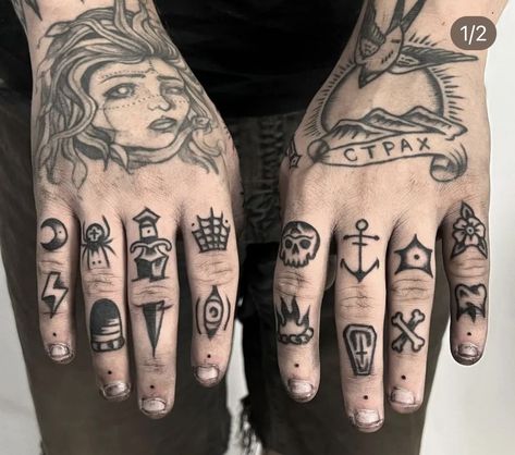 New Traditional Tattoo, Arm Tattoos For Guys Forearm, Traditional Hand Tattoo, Cool Half Sleeve Tattoos, Simple Tattoos For Guys, Finger Tats, Knuckle Tattoos, Hand And Finger Tattoos, Cool Chest Tattoos