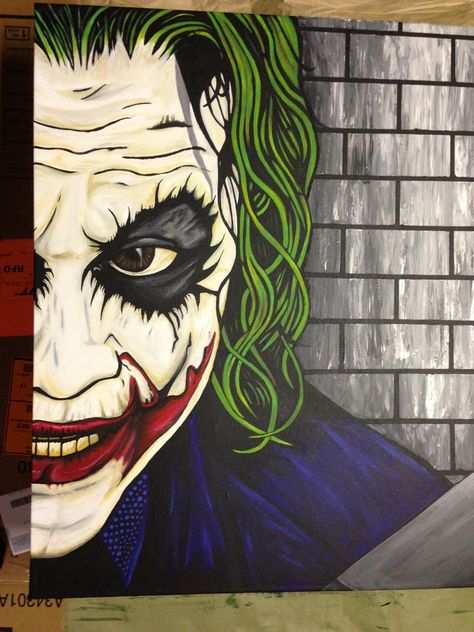 Heath Ledger Joker Painting, Joker Drawing Easy, Joker Drawing, Batman Painting, Joker Painting, Batman Cartoon, Joker Drawings, Easy Cartoon, Paintings Easy