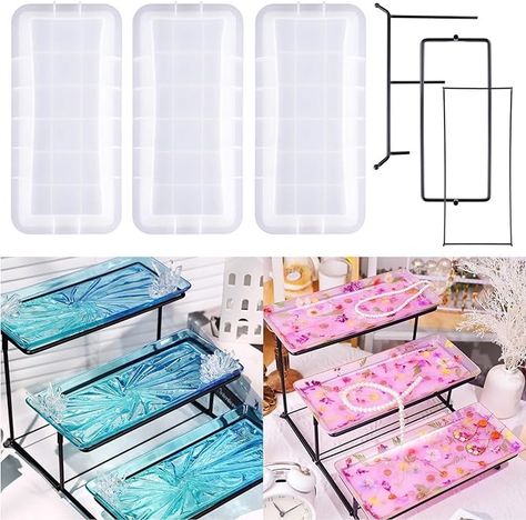 Amazon.com: LET'S RESIN 3 Tiered Tray Silicone Molds for Epoxy Resin, Resin Tray Molds Kit with Metal Stand, Rectangle Resin Molds Silicone for Home Decor, Resin Casting, Resin Craft Display, Jewelry Holder : Arts, Crafts & Sewing How To Make Silicone Molds, 3 Tiered Tray, How To Make Silicone, Resin Molds Silicone, Casting Resin, Molds Silicone, Display Jewelry, Resin Tray, Craft Display