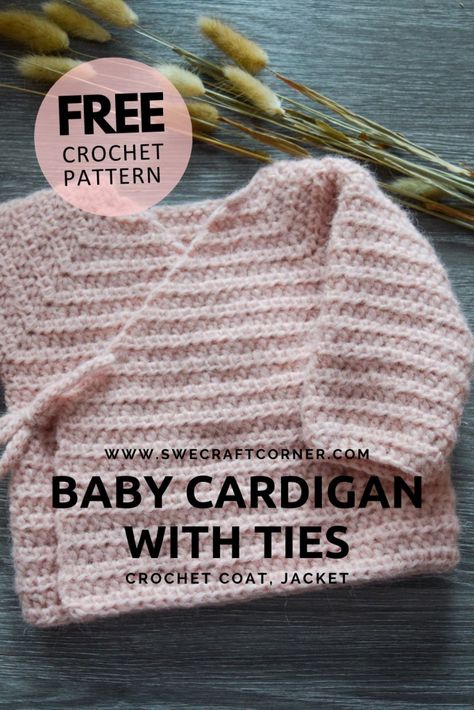 FREE crochet pattern – Baby cardigan with ties | Swecraftcorner Crochet Newborn Pullover Sweater, Simple Cardigan Crochet Pattern Free, Newborn Cardigan Knitting Pattern Free, Newborn Cardigan Crochet Pattern Free, Newborn Crochet Free Pattern, Baby Hexagon Cardigan, Crochet Baby Layette Sets Free Pattern, Newborn Sweater Crochet Pattern Free, Crochet Easy Cardigan Free Pattern