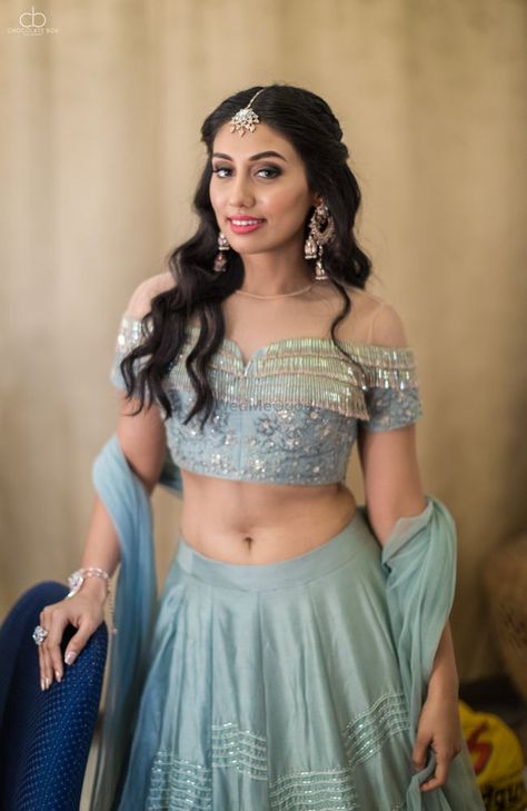 Latest Lehenga Blouse Designs, Off Shoulder Lehenga, Grey Lehenga, Sangeet Night, Fashionable Saree, Lehenga Jewellery, Diwali Outfits, Lehenga Blouse Designs, Blue Lehenga