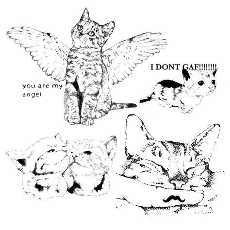 cat pointillism tattoo flash :3 Detailed Cat Tattoo, Cat Cloud Tattoo, Black Kitten Tattoo, Celestial Cat Tattoo, Cat With Angel Wings Tattoo, Grey Cat Tattoo, Meow Tattoo, Pointillism Tattoo, Kitten Tattoo