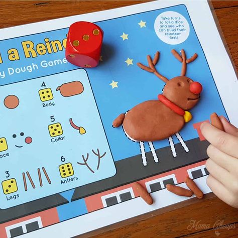 Christmas Playdoh, Playdough Games, Winter Math Games, Reindeer Printable, Lacing Cards, Playdough Activities, Playdough Mats, Winter Math, Activity Mat