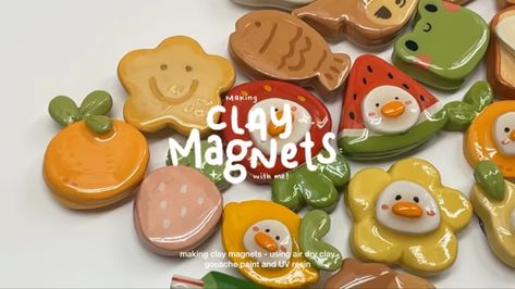 Mini Air Dry Clay Sculptures, Little Clay Magnets, Small Clay Magnets, Easy Clay Fridge Magnets Diy, Fridge Magnet With Clay, Clay Magnet Ideas, Airdry Clay Fridge Magnets Diy, Clay Magnets, Tanah Liat