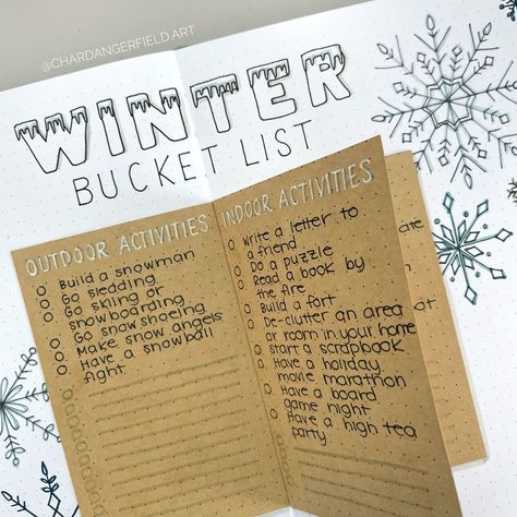 Winter Bucket List Journal, Bucket List Bullet Journal Layout, Winter Bullet Journal Ideas, Winter Journal Ideas, Winter To Do List, Preppy Journal, Bucket List Bullet Journal, Winter Bullet Journal, Winter Journaling