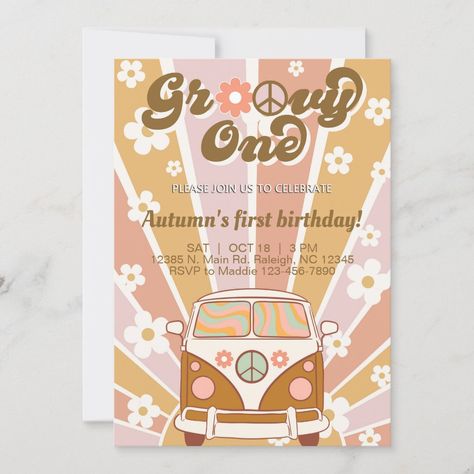 One Groovy Girl Birthday, One Birthday Invitations, Groovy One First Birthday, Groovy One Birthday, Groovy One, First Birthday Favors, First Birthday Invite, Ellie Mae, Boho Birthday Party