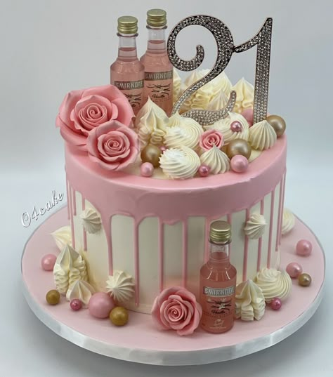 21st Birthday Number Cake, 21st Birthday Ideas For Women, 21st Birthday Cake Designs, Small 21st Birthday Cake, 21st Birthday Cake Alcohol Mini Bottles, Birthday Cake For 21 Year Old Girl, 22nd Birthday Cake For Women, 21st Pink Birthday Ideas, Cake With Alcohol Bottles On Top