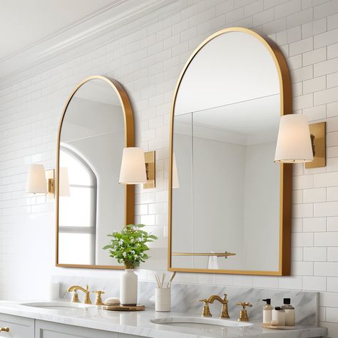 Arched Bathroom, Bathroom Vanity Mirrors, Hallway Mirror, Wall Mirrors Set, Gold Frame Wall, Entryway Wall Decor, Arched Mirror, Entryway Wall, Vanity Mirrors