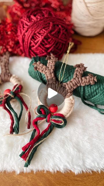 Makramee Christmas, Macrame Reindeer, Makramee Christmas Decoration, Macrame Reindeer Ornament, Santa Macrame Ornament, Makramee Am Ring, Instagram Tutorial, Macrame Tutorial, String Art