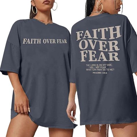 BANGELY Faith Over Fear Tshirt Women Oversized Christian Religious Sayings Tees Drop Shoulder Tee Tops Religious Sayings, Faith Over Fear Shirt, Bible Verses For Women, Drop Shoulder Tee, Inspirational Tees, Tshirt Women, Christian Tees, Christian Apparel, Faith Over Fear