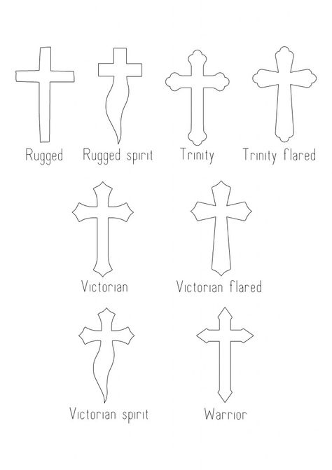 Assorted Single Cross Styles.  Available in sizes 5.5", 7", & 10". Types Of Crosses And Meaning, Different Types Of Crosses, Cross Types, God Doodles, Silhouette Projects Beginner, Christian Cups, Burn Hats, Tiny Tattoos With Meaning, Loyalty Tattoo