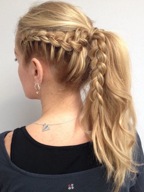 Try Braids for Your Run Color Guard Hair, Dance Recital Hair, Competition Hairstyles, Recital Hair, Messy Pony, Dance Competition Hair, Guard Hair, Messy Ponytail Hairstyles, How To French Braid