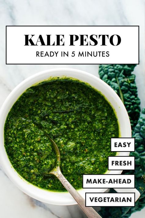 Extra kale? Make this EASY kale pesto recipe! Ready in about 5 minutes, this kale pecan pesto is a delicious way to eat your greens. Use it like regular basil pesto—it's great on pasta, pizza, grilled cheese sandwiches and more! #kalepesto #pestorecipe #kalerecipe #eatyourgreens #cookieandkate Pecan Pesto, Kale Pesto Recipe, Cookie And Kate, Kale Pesto, Pasta Pizza, Kale Recipes, Vegan Parmesan, Vegetarian Recipe, Pesto Recipe