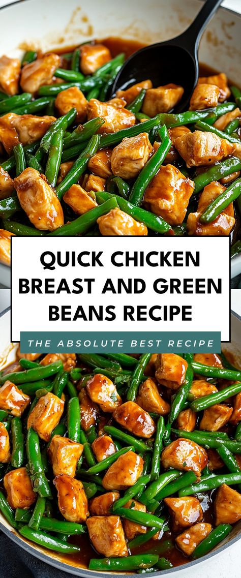 Image for Quick Chicken Breast and Green Beans Recipe Honey Lemon Chicken And Green Beans, Chicken Green Beans And Mushrooms, Chicken Soup With Green Beans, Green Beans Dinner Ideas, Chicken Green Beans Instant Pot, Green Bean With Chicken Recipes, Chicken Pasta Green Beans, Green Bean Dinner Ideas, Chicken Rice Green Beans