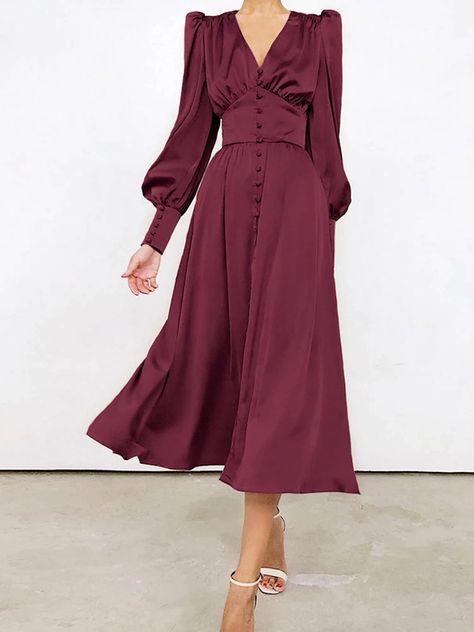 Puff Long Sleeve Dress, Vestidos Retro, Vintage Long Dress, Glamour Vintage, Maxi Dress Wedding Guest, Robes Vintage, Maxi Dress Outfit, Satin Dress Long, Womens Long Dresses