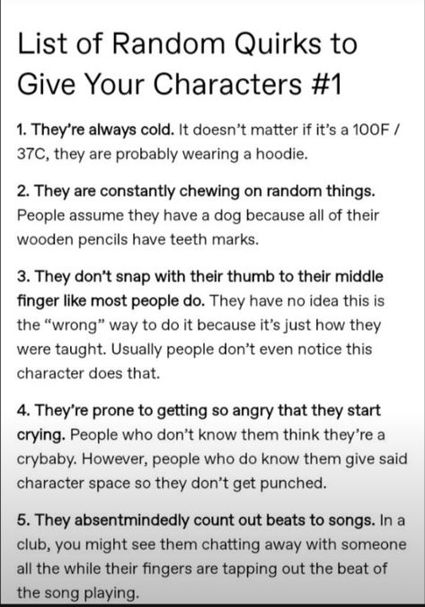 What Should Happen Next In My Story, Things For Characters To Do, Jobs For Fictional Characters, How To Write An Immortal Character, First Chapter Tips, Mannerisms For Characters, Character Brainstorm, Character Quirks, Character Writing