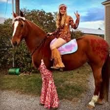 The Best-Ever Horse & Rider Halloween Costumes Costumes To Do With Your Horse, Horse Custom Halloween, Horse And Human Costumes, Horse And Rider Costumes Diy Easy, Halloween Costumes For Horses And Rider, Horse And Rider Costume Ideas, Horse Halloween Ideas, Crown Halloween Costume, Horse Halloween Costumes