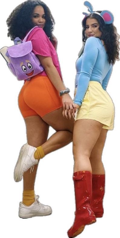 Matching Bestie Costumes For Halloween, Boots Costume Dora, Duo Bestie Halloween Costumes, Matching Costumes For Best Friends Duo, Dora And Boots Costume, Costume Duos Best Friends, Matching Halloween Costumes For Besties, Twin Costume Ideas, Fun And Easy Halloween Costumes