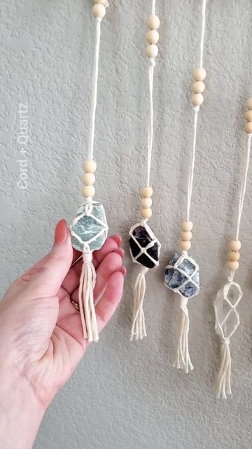 Crystal Wrapping Diy Macrame, Macrame Crystal Holder, Wrapped Crystals, Crystal Macrame, Crochet Macrame, Macrame Wall Hanger, Crystal Holder, Pouch Tutorial, Gold Dust