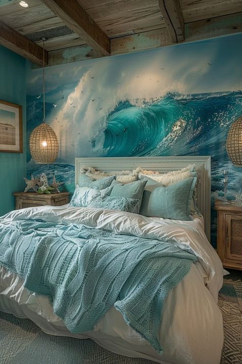 29 Boho Coastal Bedroom Ideas for a Breezy, Beachy Haven 17 Sea Furniture, Ocean Inspired Bedroom, Boho Coastal Bedroom, Sea Bedrooms, Coastal Bedroom Ideas, Bedroom Inspirations Boho, Ocean Bedroom, Ocean Room Decor, Ocean Themed Bedroom