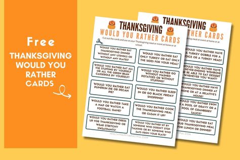 Thanksgiving would you rather cards printable; pdf; for family Thanksgiving Mad Lib, Thanksgiving Menu Recipes, Thanksgiving Scavenger Hunt, Chalk Activities, Thanksgiving Facts, Rather Questions, Would You Rather Questions, Menu Recipes, Cards Game