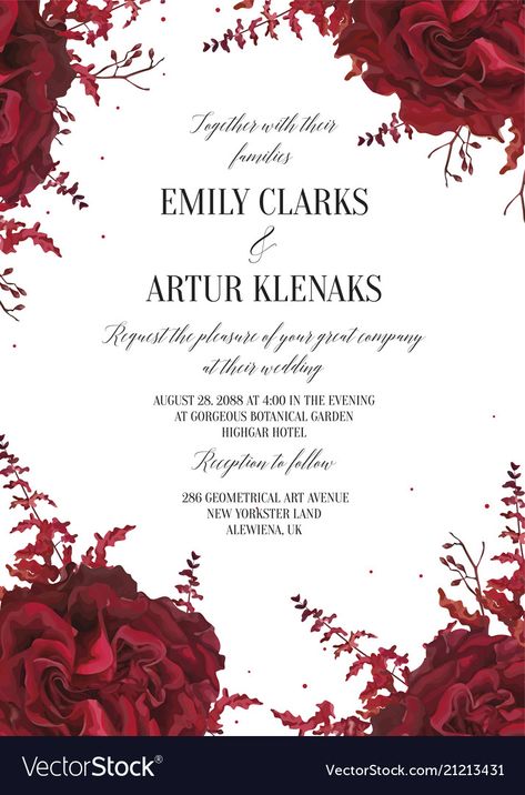 Red Wedding Invitations Elegant, Amaranthus Flower, Red Garden Rose, Burgundy Eucalyptus, Wedding Card Design Indian, Red Wedding Invitations, Border Vector, Wedding Invitation Background, Red Rose Wedding