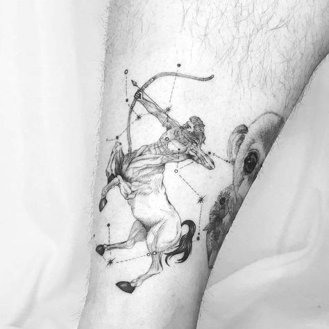 Possibility Tattoo, Centaur Tattoo, Constellation Tattoo Ideas, Sagittarius Constellation Tattoo, Rockstar Tattoo, Sagittarius Tattoo, Sagittarius Constellation, Constellation Tattoo, Zodiac Tattoos