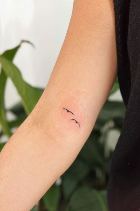 Tattoos Of Freedom, Hidable Tattoo, Small Bird Silhouette Tattoo, Tiny Bird Tattoos For Women Wrist, Simplistic Bird Tattoo, Two Bird Tattoos For Women, Two Small Birds Tattoo, Small Seagull Tattoo, Simple Parrot Tattoo