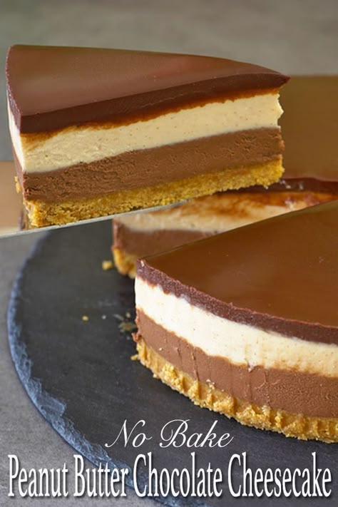 If you’re a fan of Reese's peanut butter cup, then you should really try this peanut butter and chocolate no bake cheesecake. The combination of nutty peanut butter with decadent chocolate and that slight touch of saltiness is just wonderful. #peanutbutter #chocolatecheesecake #nobakedessert #cheesecake #elmundoeats Chocolate No Bake Cheesecake, Peanut Butter Chocolate Cheesecake, Chocolate No Bake, Baileys Cheesecake, Reese's Peanut Butter Cup, Chocolate Peanut Butter Cheesecake, Xmas Recipes, Chocolate Cheesecake Recipes, Peanut Butter Cheesecake