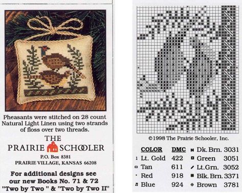 Fall Cross Stitch, Prairie Schooler, Cross Stitch Freebies, Xmas Cross Stitch, Winter Cross Stitch, Cross Stitch Christmas Ornaments, Small Cross Stitch, Pola Kristik, Cross Stitch Bird