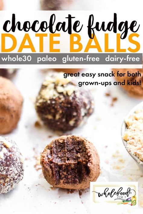 Chocolate Fudge Date Balls - WholeFoodFor7 Whole30 Chocolate, Whole 30 Dessert, Blueberry Lemon Scones, Whole 30 Snacks, Date Balls, Lemon Scones, Lost 100 Pounds, Date Recipes, Paleo Whole 30