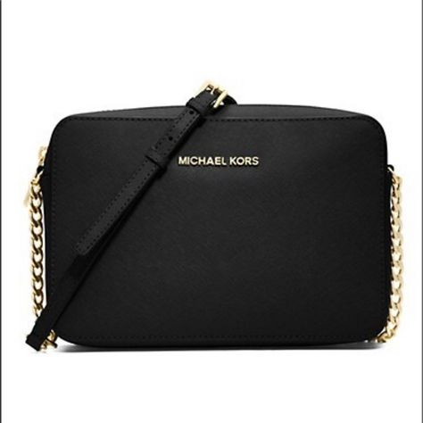 Michael Kors Large Jet Set Leather Crossbody Bag -Black Tory Burch Heels, Mk Purse, Michael Kors Selma, Large Crossbody Bags, Mini Studs, Michael Kors Crossbody, Black Leather Crossbody Bag, East West, Purses Michael Kors