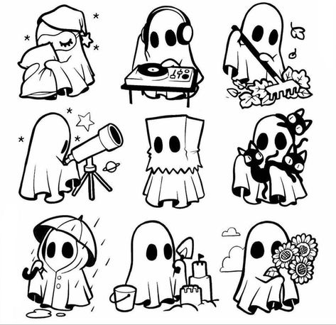 Things To Draw On Hand With Sharpie, Ghost Doodles, Ghost Drawing, Ghost Tattoo, Ghost Cartoon, Flash Tattoo Designs, Tattoos Geometric, Spooky Tattoos, Cute Little Tattoos