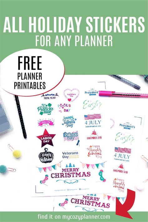 Planner For Moms, Happy Planner Free Printable, Free Printable Planner Stickers, Free Planner Stickers, Us Holidays, Holiday Planner, Homeschool Planner, Holiday Calendar, School Planner