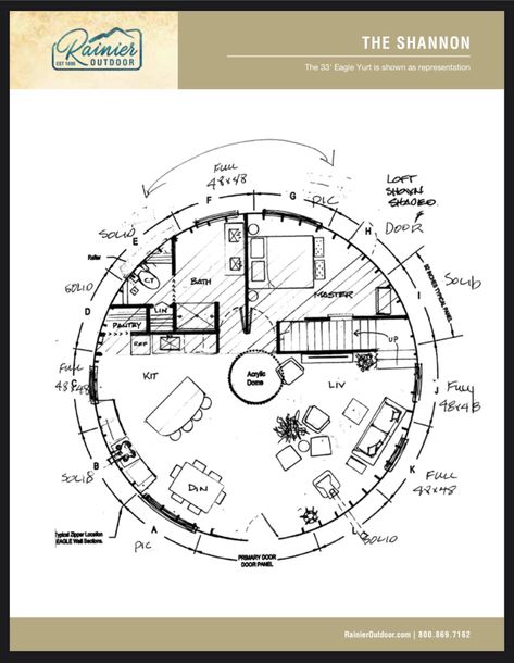 Rainier Yurt - Layout Floorplan Yurt Interior Floor Plans, Yurt Floor Plans, Build A Yurt, Yurt Life, Building A Yurt, Yurt Interior, Round House Plans, 3d Printed House, Yurt Home