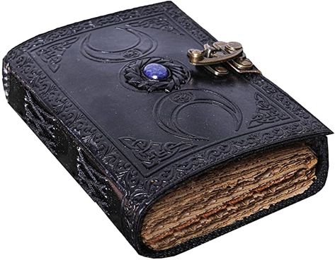 Amazon.com : Vintage Leather Journal Semi Precious Witch Stone Black Triple Moon Design-Lock Closure, 200 Antique Deckle Edge Blank Paper-Book of Shadows, Grimoire Journal, Witch Journal for Men and Women 7x5 Inch : Office Products Grimoire Design, Apothecary Aesthetic, Fantasy Books Magic, Magic Artifacts, Book Writing Ideas, Journal Online, Journal With Lock, Grimoire Journal, Book Of Shadows Grimoire