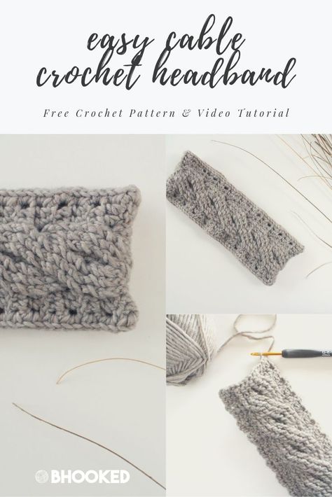 Easy Cable Crochet Headband. Click through for the free pattern and video tutorial! #BHooked #Crochet #FreeCrochetPattern Crochet Ear Warmer Free Pattern, Crochet Cables, Cable Crochet, Crochet Headband Tutorial, Crochet Ear Warmer Pattern, Easy Crochet Headbands, Cable Headband, Crochet Headband Pattern Free, Knit Headband Pattern