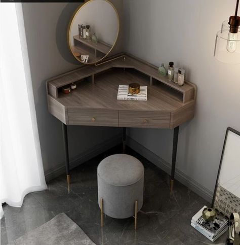 bedroom dressing mirror ideas Dressing Mirror Ideas, Minimalist Dressing Table, Corner Vanity Table, Corner Dressing Table, Minimalist Dressing, Small Dressing Table, Mirror For Bedroom, Table Makeup, Dressing Room Decor