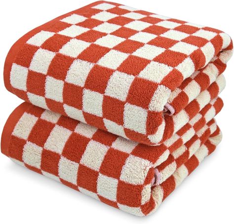 Amazon.com: Jacquotha Shower Towels for Bathroom 27.5x55 Inches - Quick Dry Bath Towels Soft Towel(2Pack), Cute Towels Checkered Towels Set Lilac, 520 GSM Absorbent Cotton Towels : Home & Kitchen Red Bath Towels, Orange Bath Towels, Red Bathroom Accessories, Yellow And Coral, Beautiful Bathroom Decor, Towels For Bathroom, Soft Bath Towels, Bathroom Red, Shower Towel