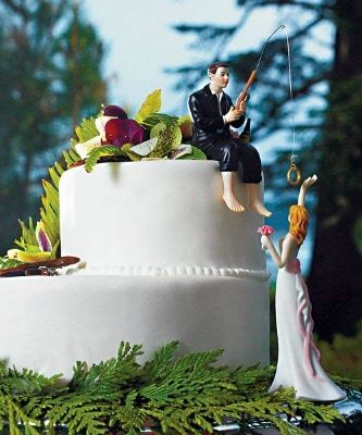 Fishing Wedding Cakes, Fishing Wedding Cake Toppers, Wedding Reception Cake, Fishing Cake Topper, Bride Cake Topper, Reception Cake, Funny Wedding Cakes, Funny Wedding Cake Toppers, Bride And Groom Cake Toppers