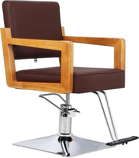 Panana Professional Hairdressing Chair with 360° Rotation and Hydraulic Pump, Height Adjustable, Hairdressing Chair, Salon Chair Made of Faux Leather and Solid Wood, Brown : Amazon.de: Beauty Hairdressing Chairs, Barbershop Design, Salon Chairs, Hydraulic Pump, Wood Chair, Height Adjustable, Barber Shop, Solid Wood, Faux Leather