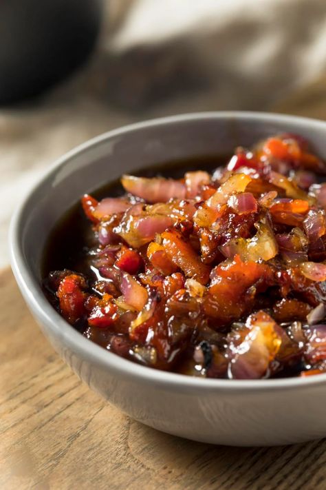 Recipe | Whiskey Bacon Onion Chutney | | thesouthern.com Best Bacon Jam Recipe, Whiskey Bacon, Bacon Marmalade, Vegan Spreads, Bacon Jam Recipe, Onion Chutney, Best Bacon, Bacon Jam, Maple Bacon